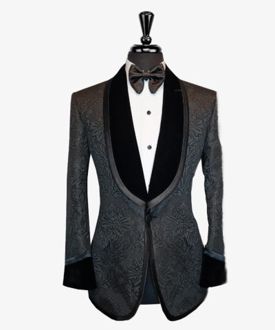 Ambara - Majestic - Black Damask Print Silk Jacquard Velvet Tuxedo Jacket