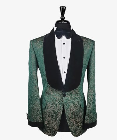 Ambara - Majestic - Green Paisley Jacquard Single Breasted Tuxedo Jacket