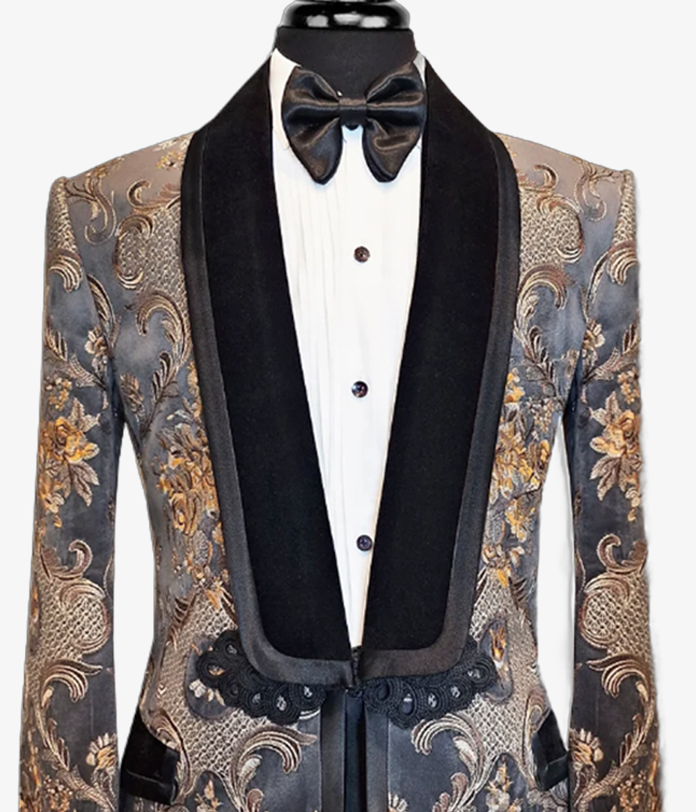 Ambara - Majestic - Grey & Bronze Velvet Tuxedo Jacket