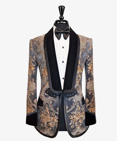 Ambara - Majestic - Grey & Bronze Velvet Tuxedo Jacket