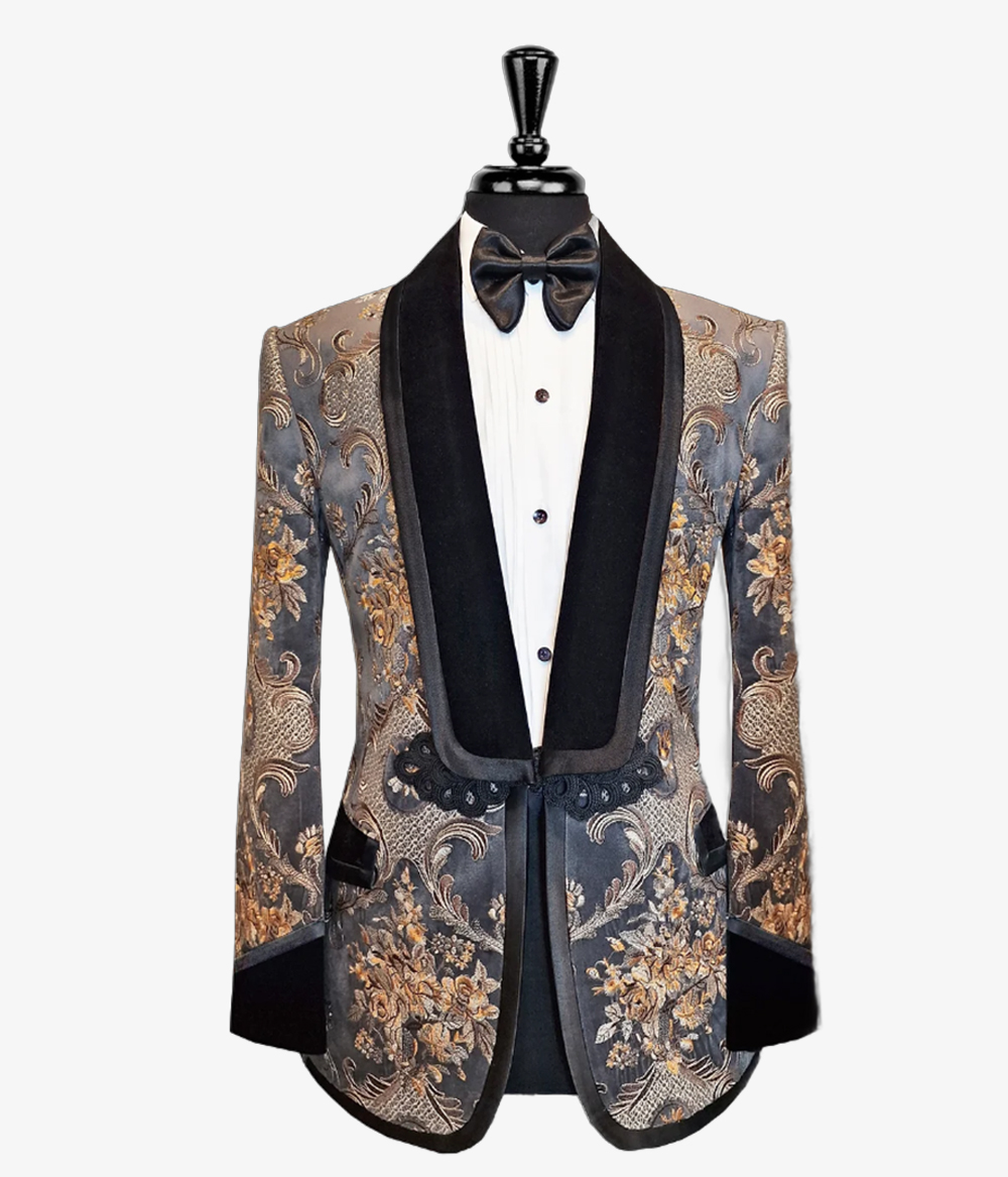 Ambara - Majestic - Grey & Bronze Velvet Tuxedo Jacket