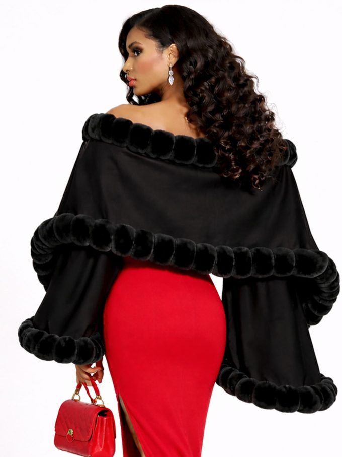 Ambara Regal Mink-Trim Shawl - Black - y26 - Ambara Africa